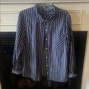 Tommy Hilfiger Navy and White Striped Button-Down Shirt